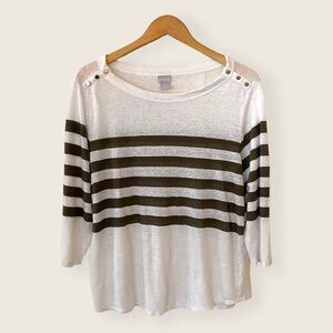 Chico's White and Olive Striped Top